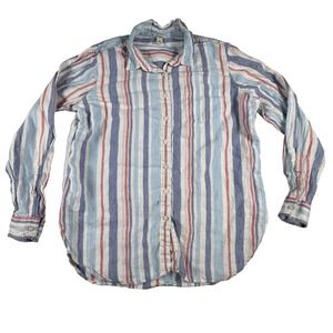 LL Bean Western Long Sleeve Striped Button Up Women's‎ Shirt Red, White, & Blue